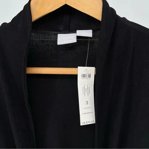 Chico’s Womens NEW Travelers Tie Front Jacket Size XL Black Slinky Knit - Picture 4 of 10
